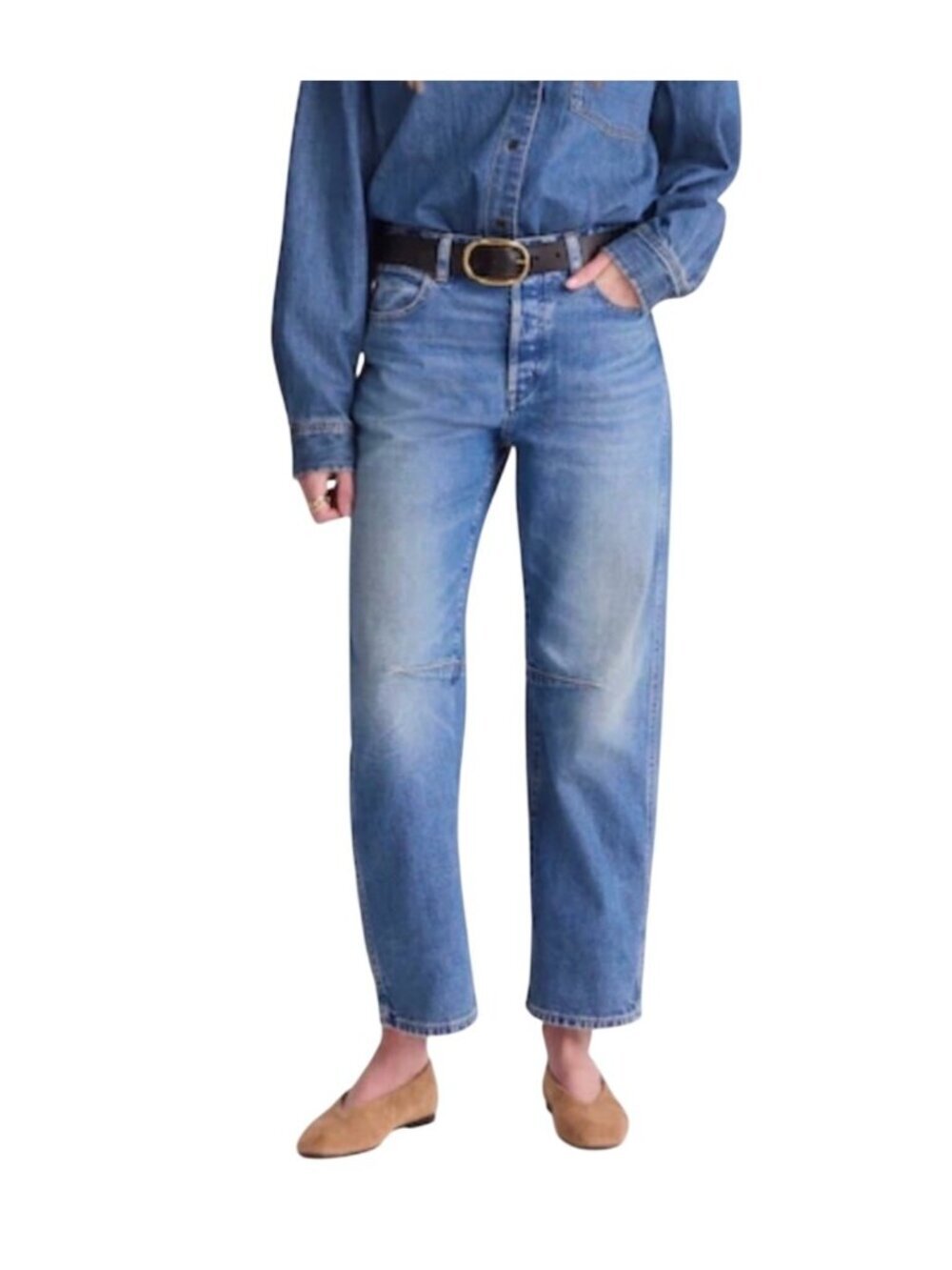 Madewell The DARTED Barrel-Leg Jeans Size 27 Cotton Denim Medium Wash